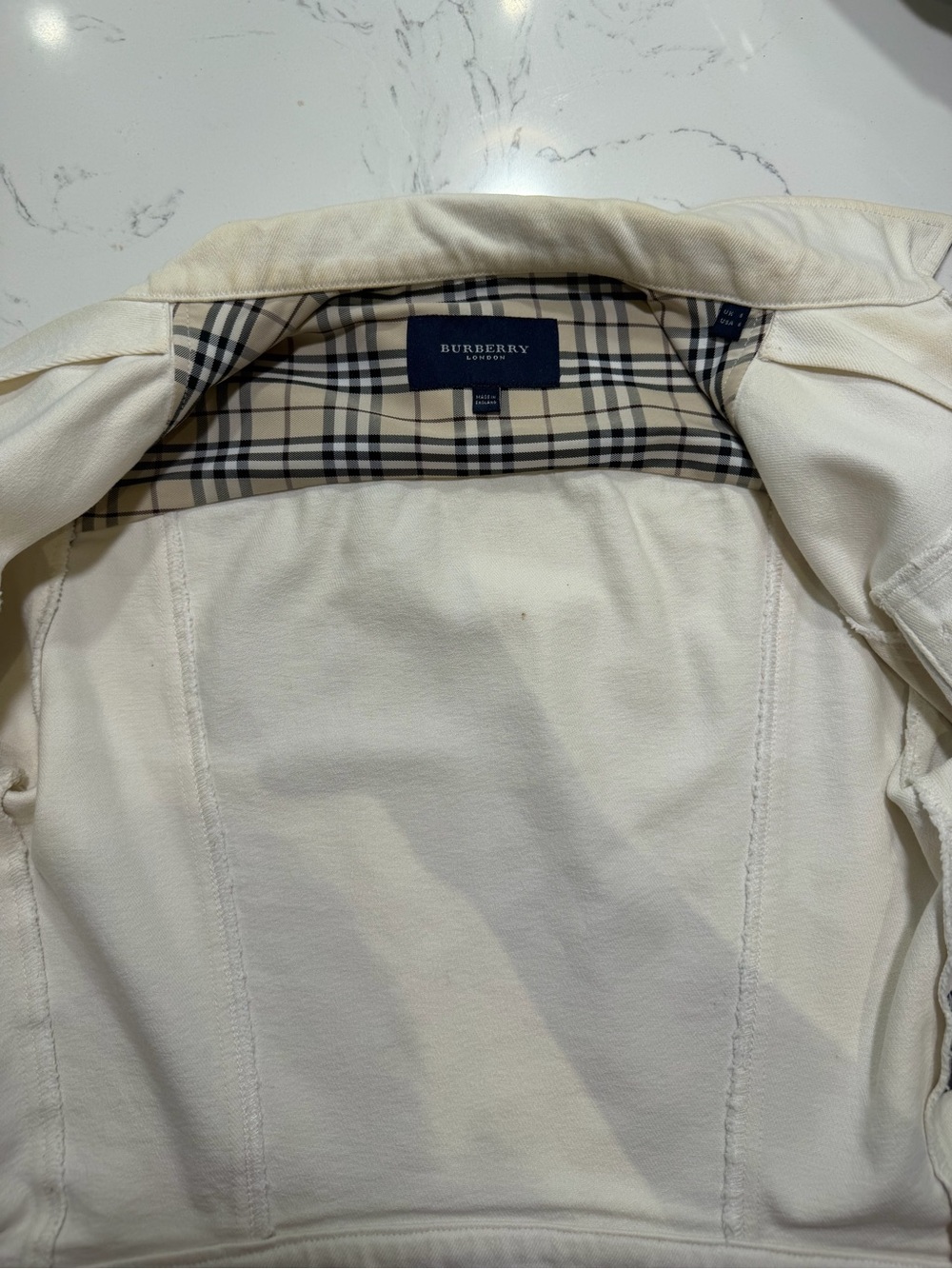Burberry Cream Cotton Zip-Front Jean Jacket with Signature Check Cuffs - Picture 5 of 13